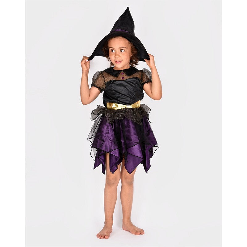 WITCH DRESS + HAT DELUXE 110-116 CL 4-6 YEARS