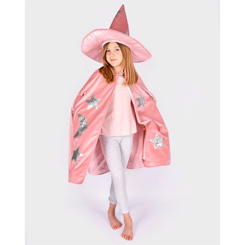 CAPE w HAT VELVET DUSTY PINK 3-8 YEARS