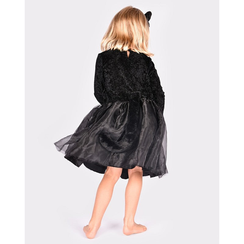 BLACK CAT DRESS W. HEAD PIECE 122-128 CL 6-8 YEARS