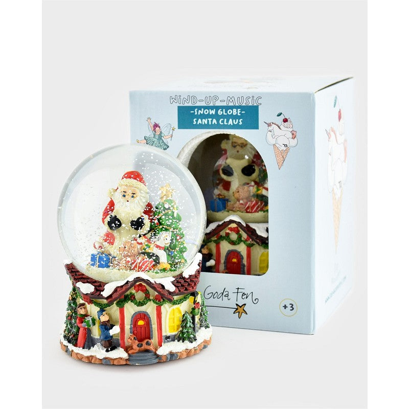 Glitterglob med tomte och vevmusik 13cm