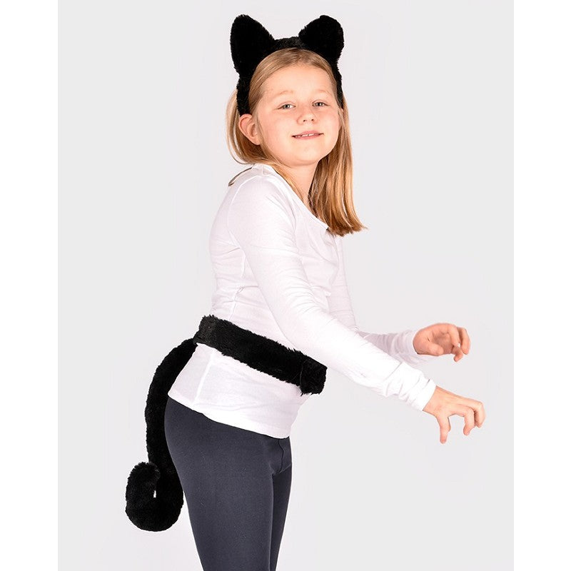 BLACK CAT EARS AND TAIL FLUFFY one size