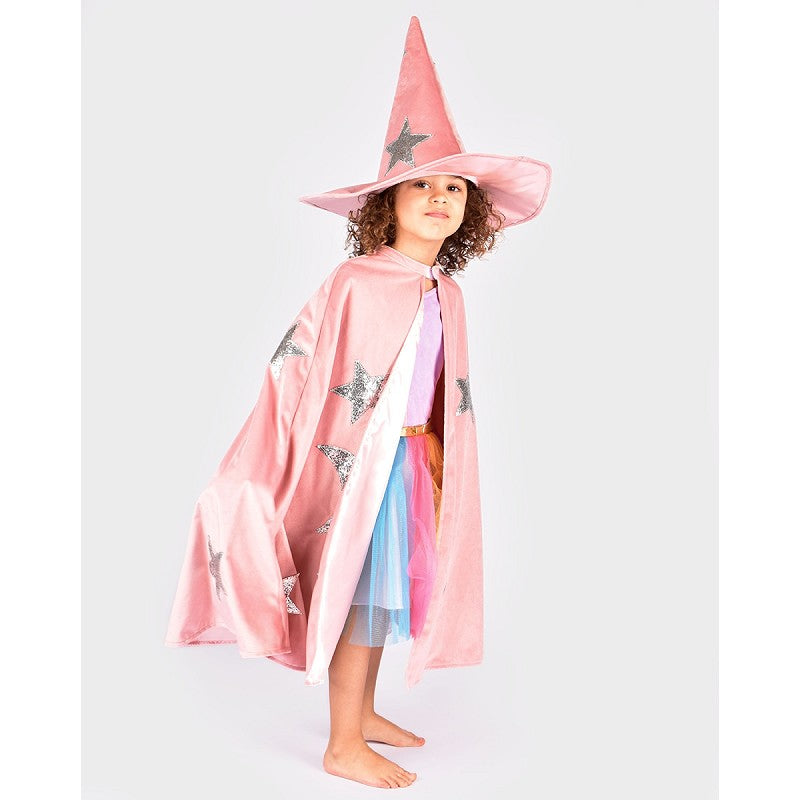 CAPE w HAT VELVET DUSTY PINK 3-8 YEARS