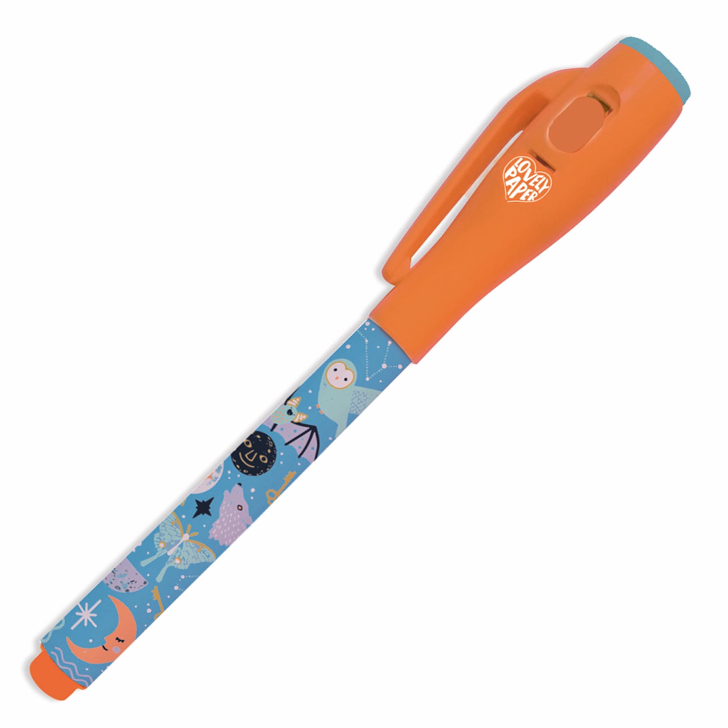 Orange och blå penna med inbyggd Ficklampa