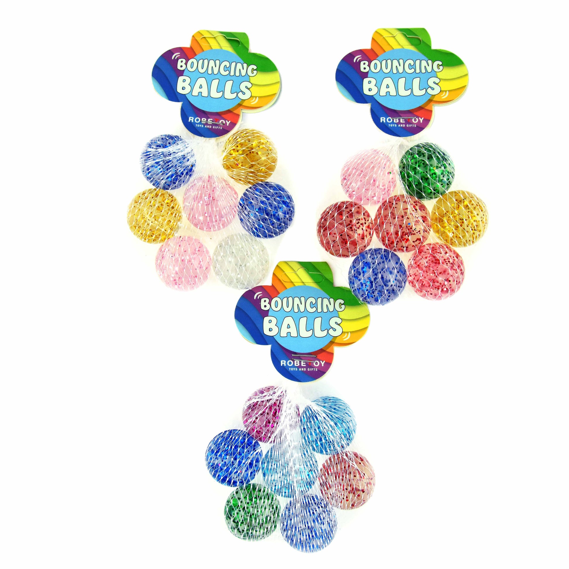 Bouncing ball glitter i nät 7-pack