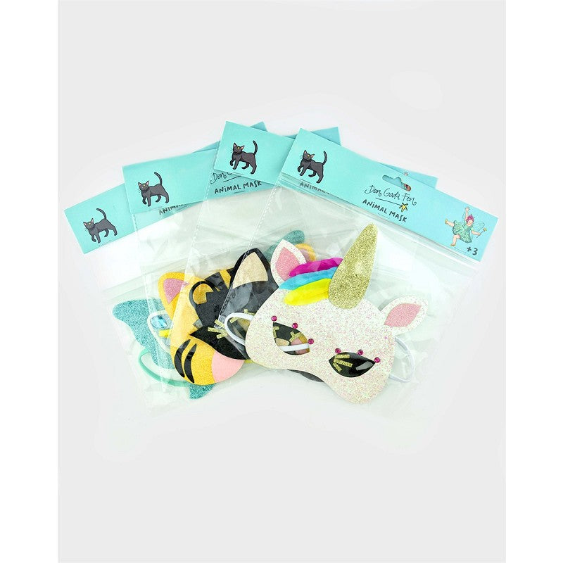 Mask glitterdjur 4-pack 19cm