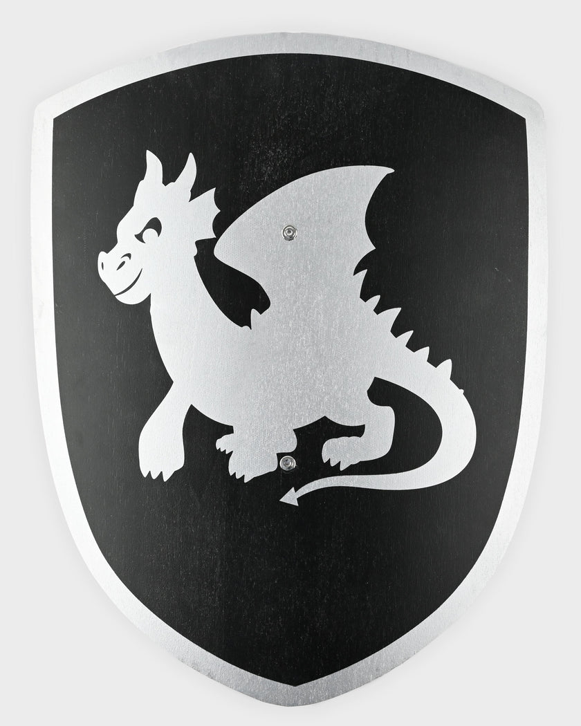 Träsköld, drak svart/silver