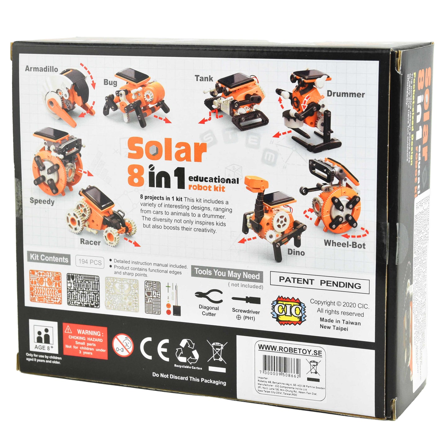 Solenergipedagogisk robot 8in1 194delar 21cm