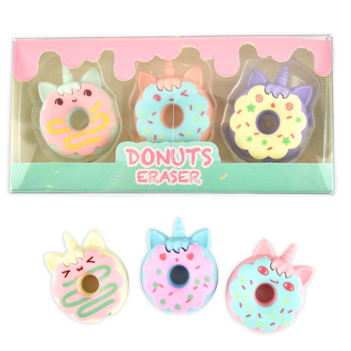 Radergummi donut katicorn 3 st 3cm