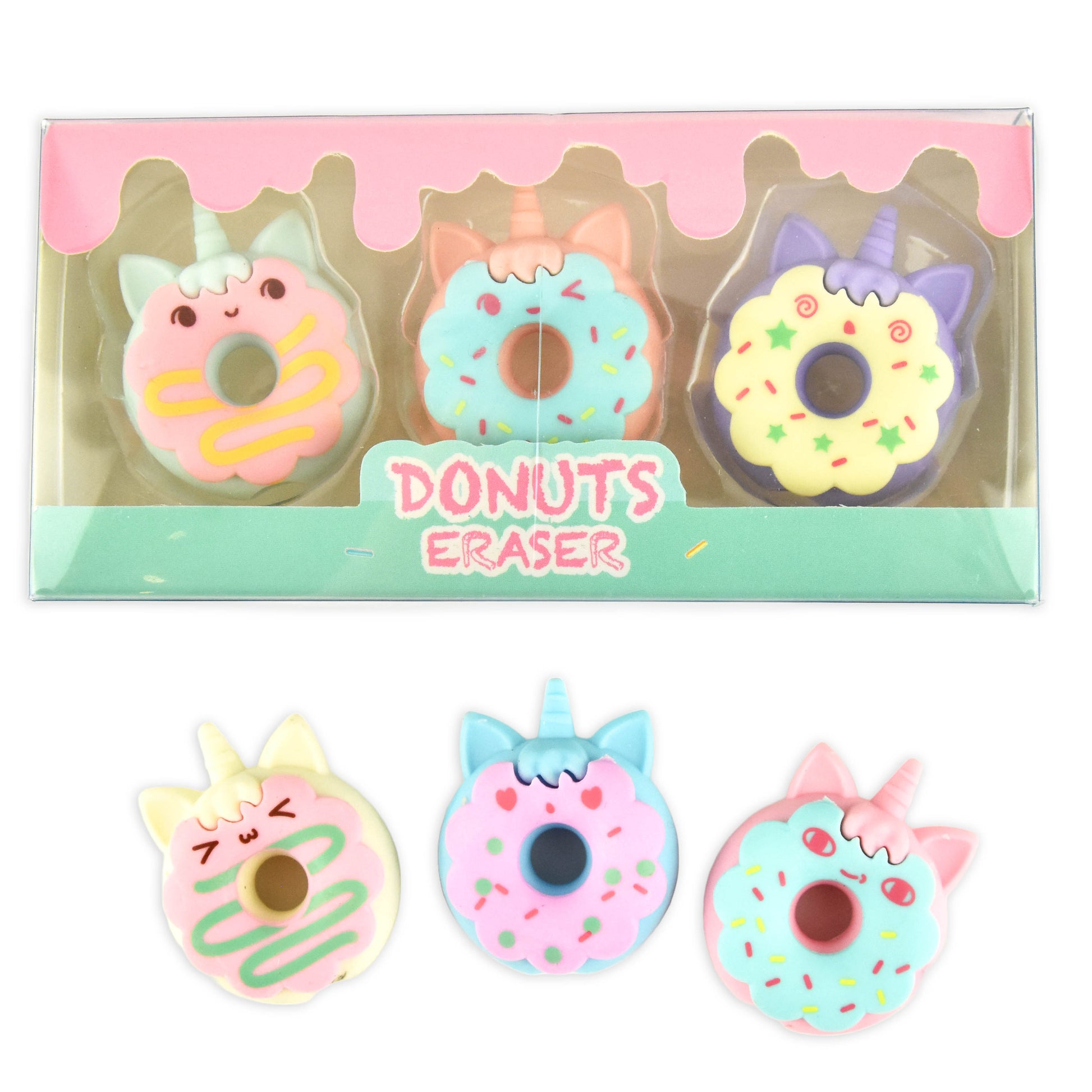 Radergummi donut katicorn 3 st 3cm