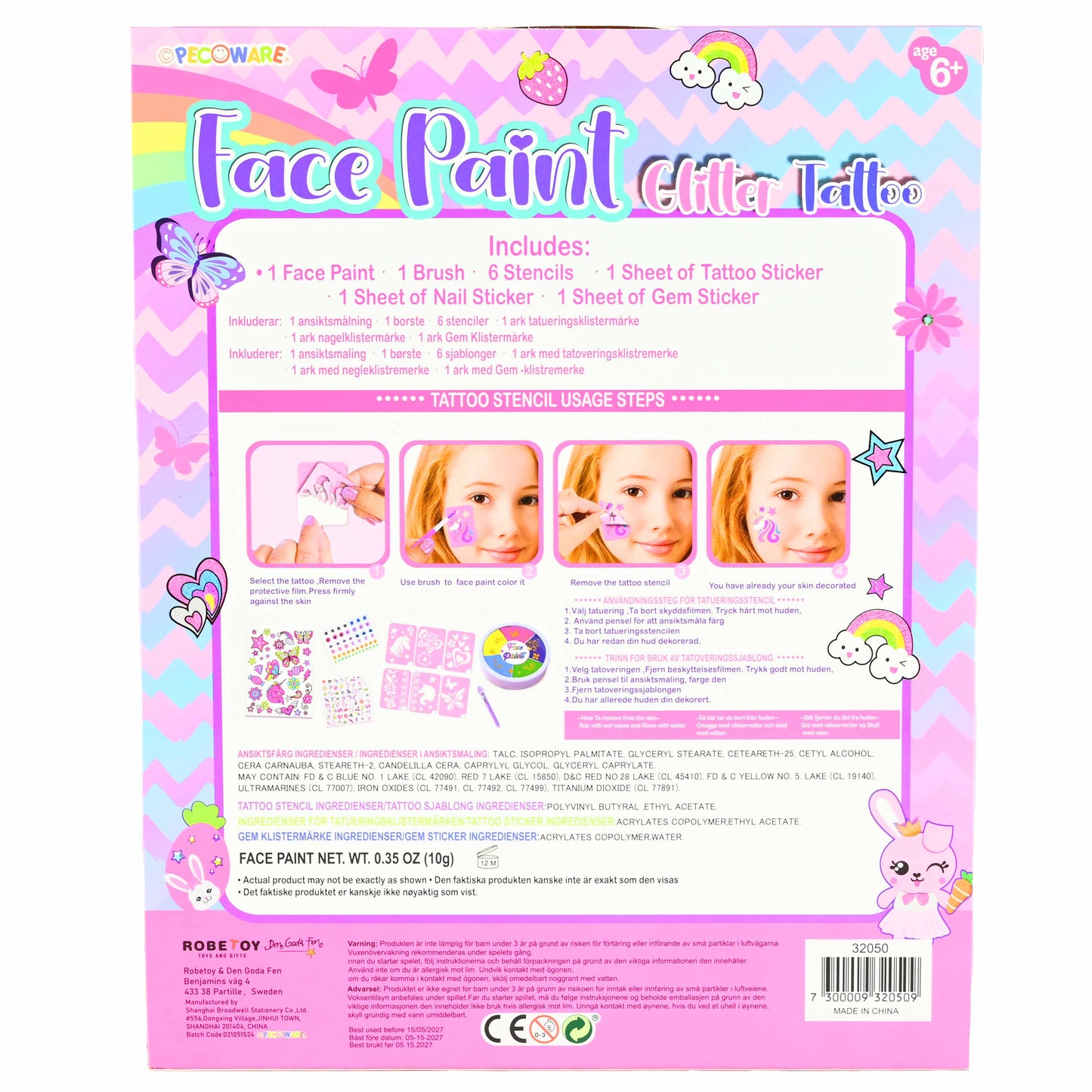 Ansiktsmålningstatuering 7 bitar 25cm