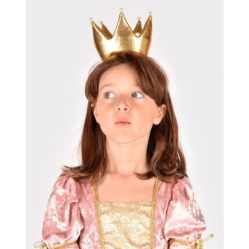 Guldtextil prinsesskrona med pärlor 10cm