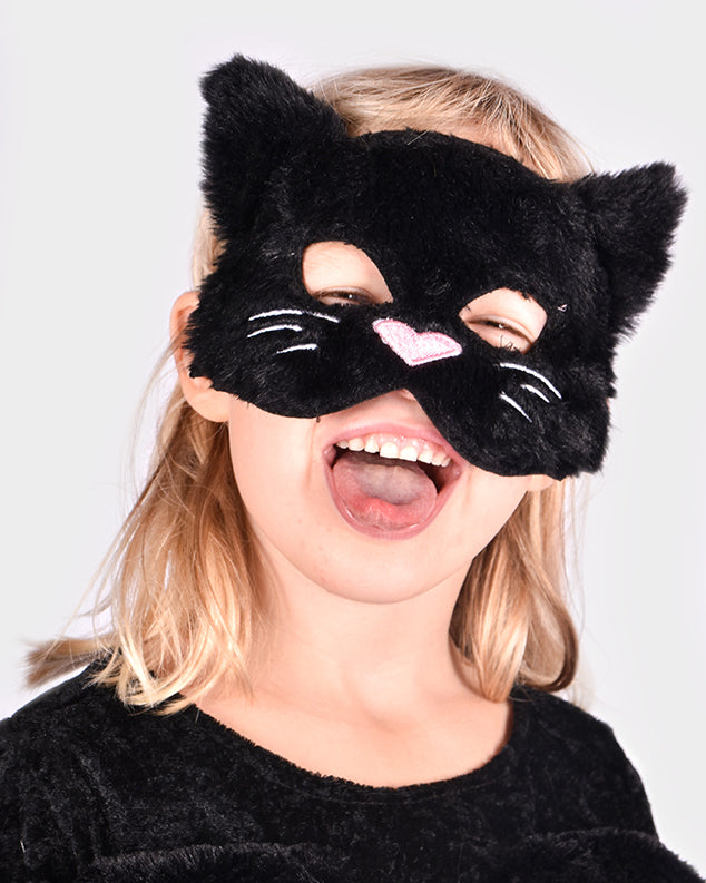 Kattmask svart fluffig one size