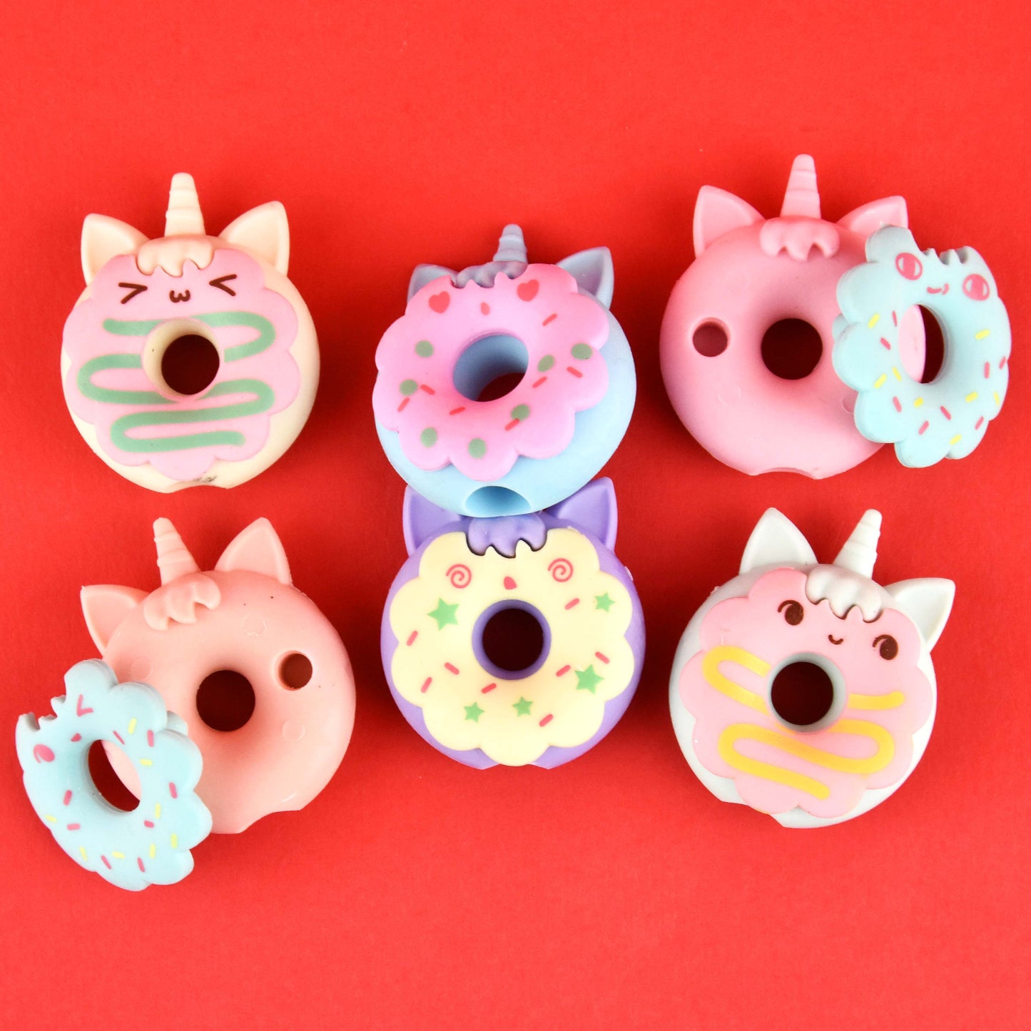 Radergummi donut katicorn 3 st 3cm