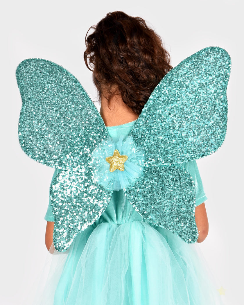 Vingar med paillett mintgrön 50cm