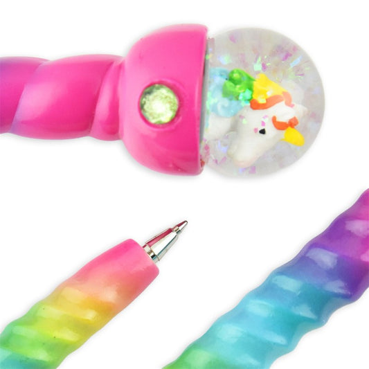 Unikornpenna med glob 16cm