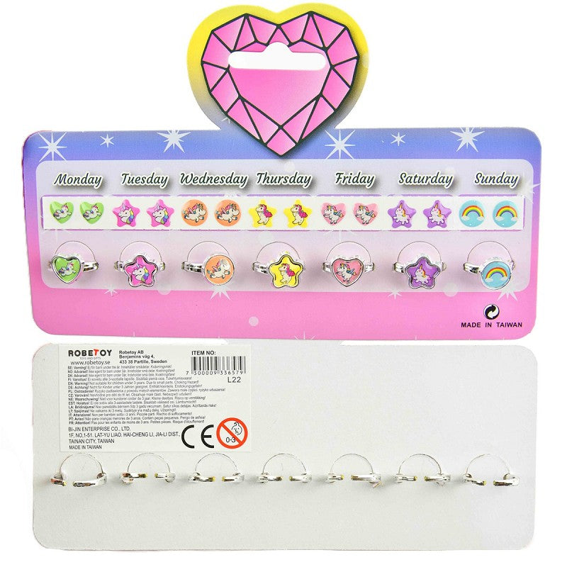 Ringset 7 dagar enhörning + öronklistermärken 7st