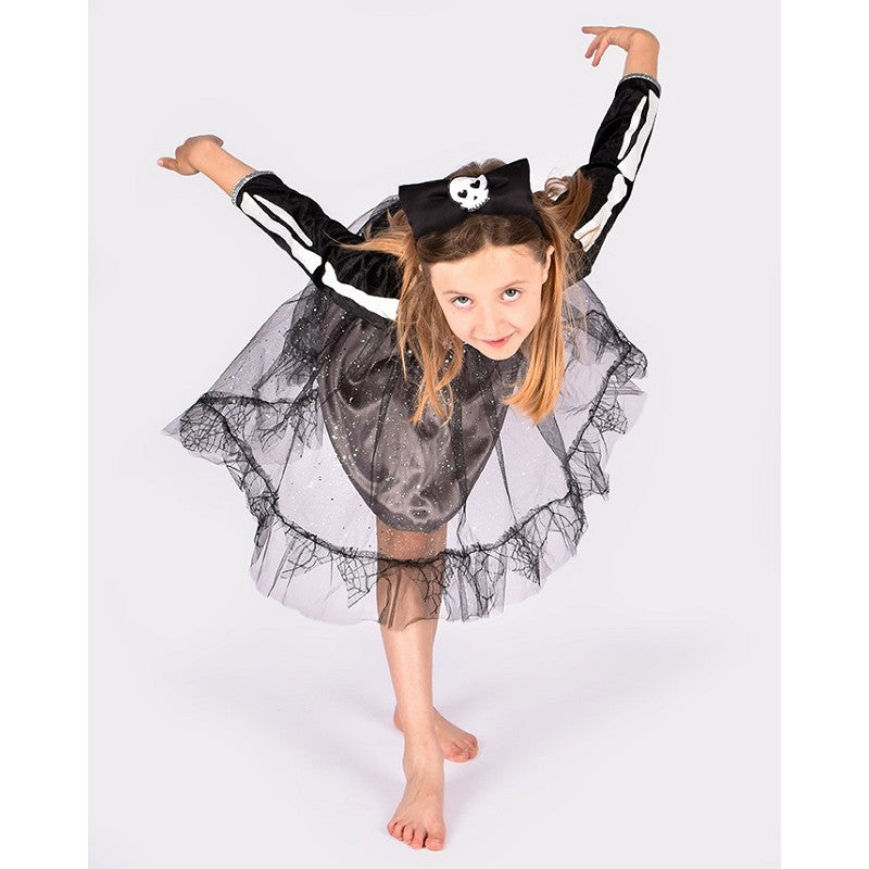 DRESS SKELETON W. HEADBAND 110-116 CL 4-6 YEARS