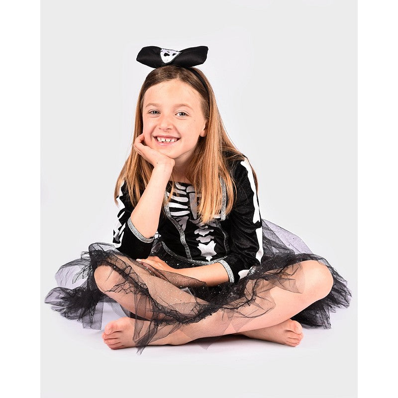 DRESS SKELETON W. HEADBAND 110-116 CL 4-6 YEARS