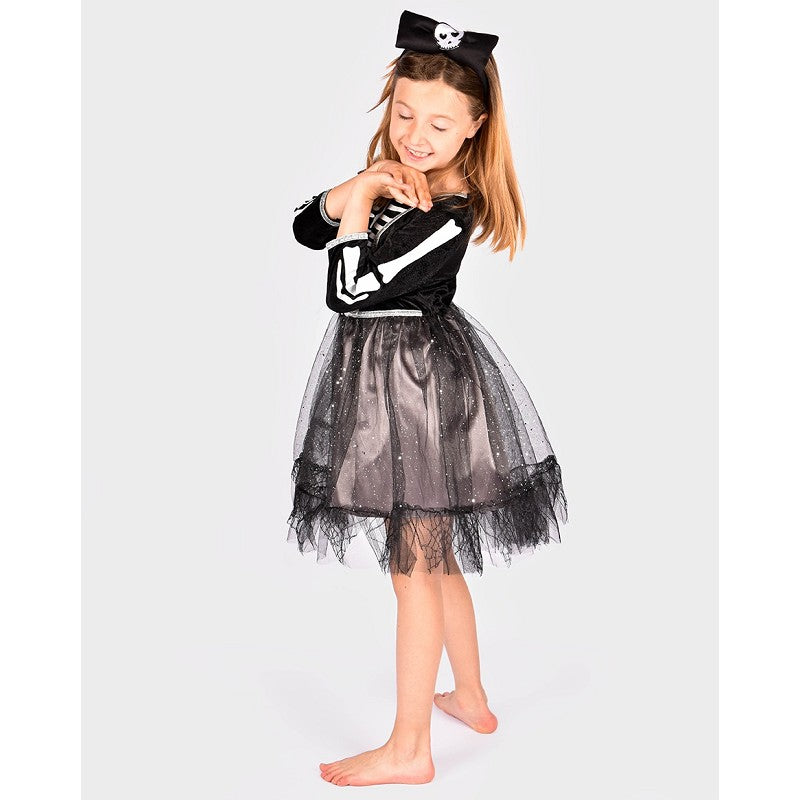 DRESS SKELETON W. HEADBAND 110-116 CL 4-6 YEARS