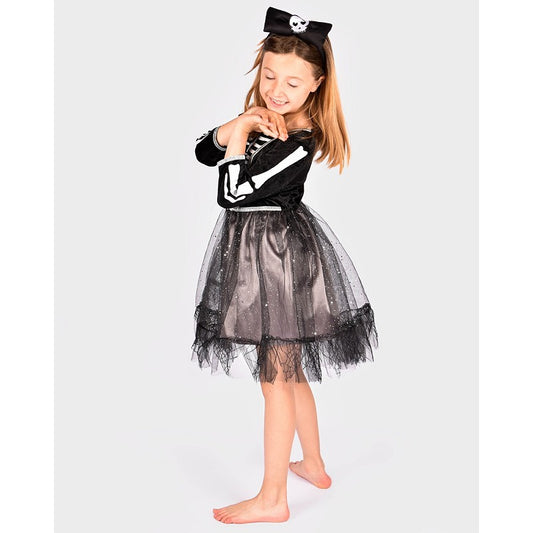 DRESS SKELETON W. HEADBAND 122-128 CL 6-8 YEARS