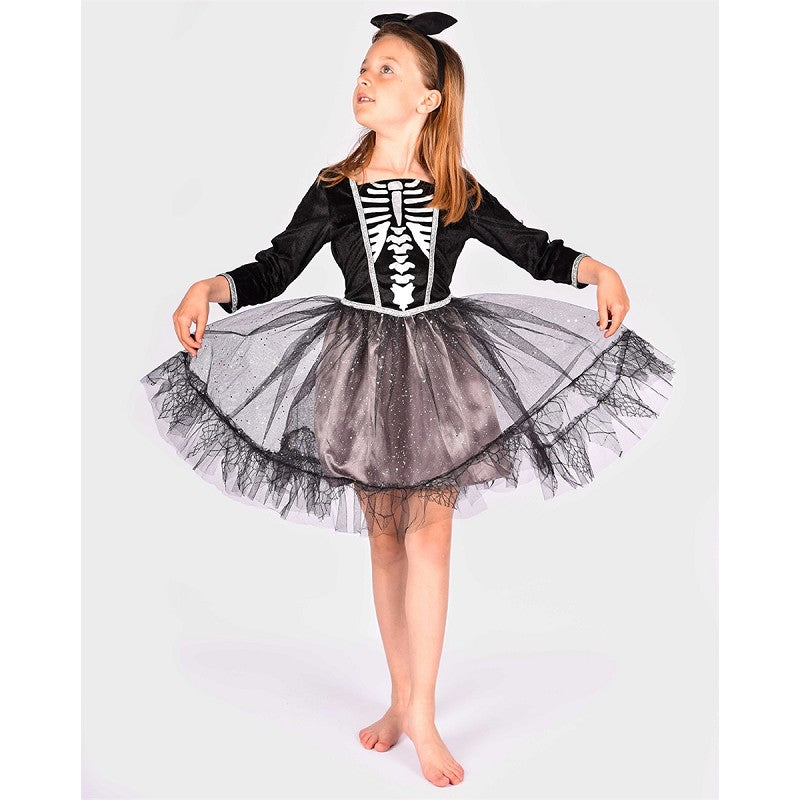 DRESS SKELETON W. HEADBAND 110-116 CL 4-6 YEARS