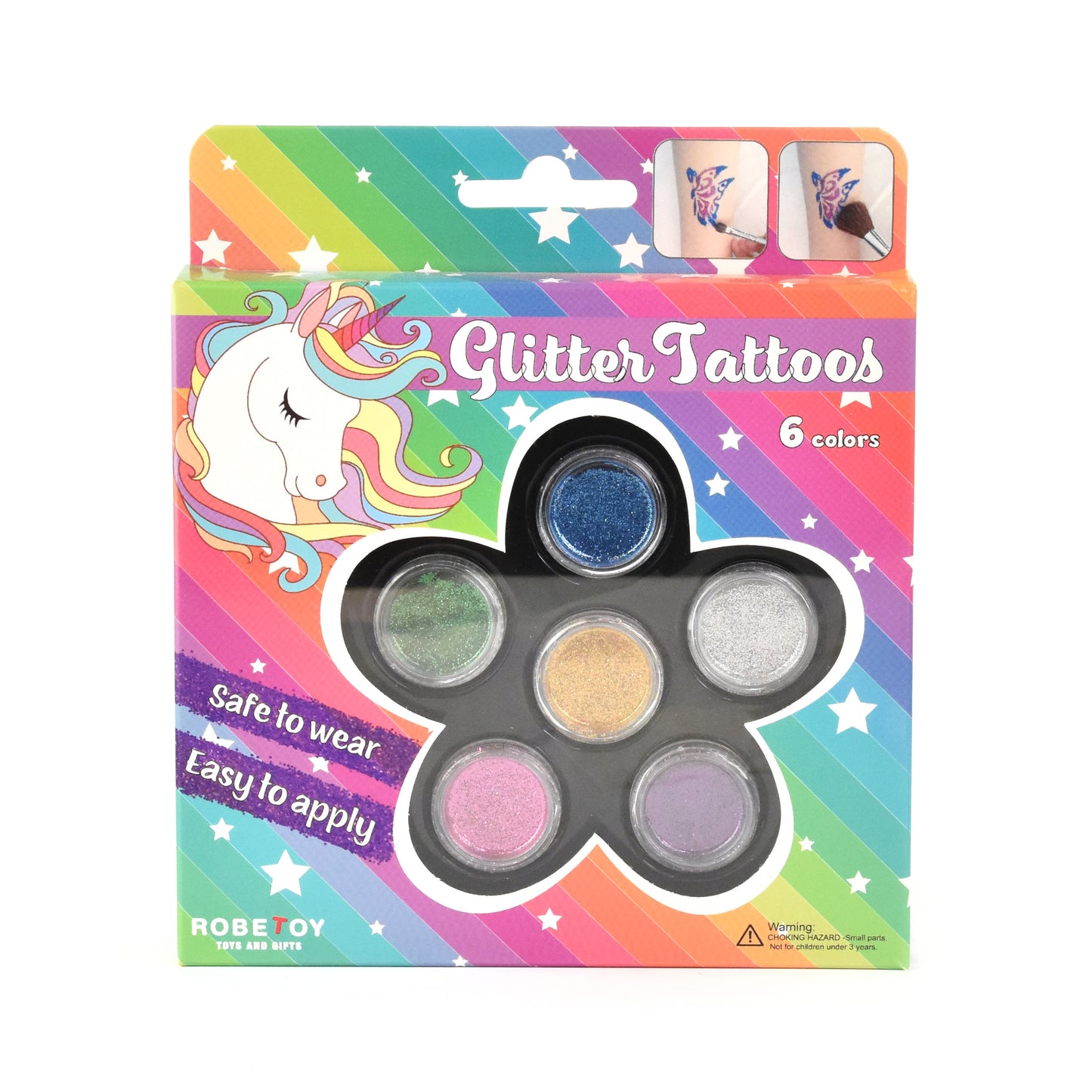 Tatuering glitterkit 6 färger