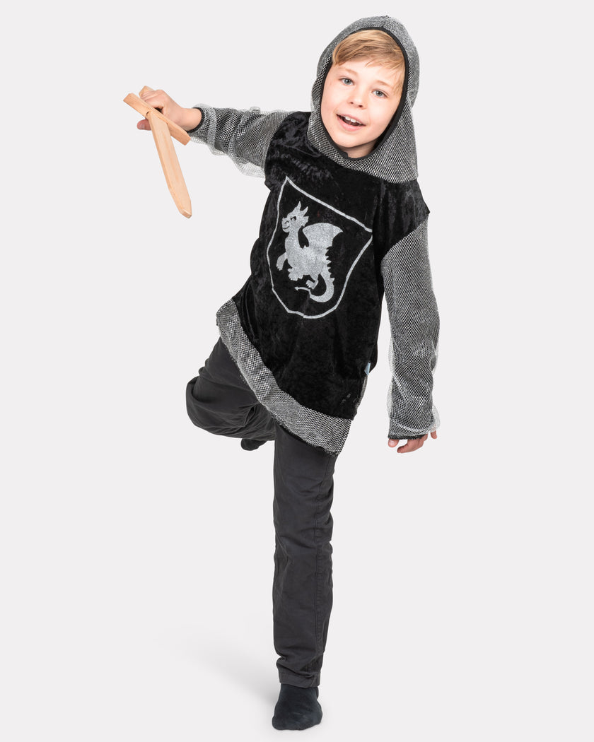 Riddarskjorta med huva svart 122-128 cl 6-8 år