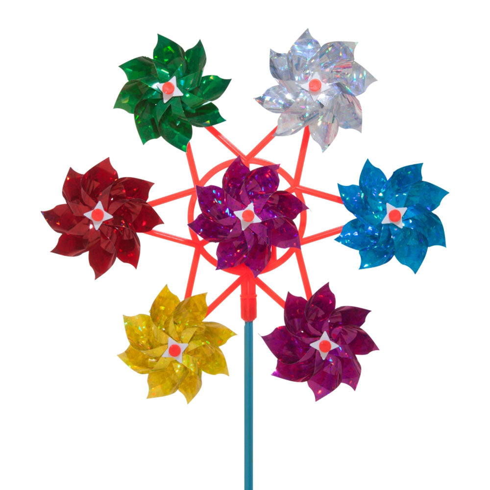 Vindkvarn 7 blommor trä 53cm